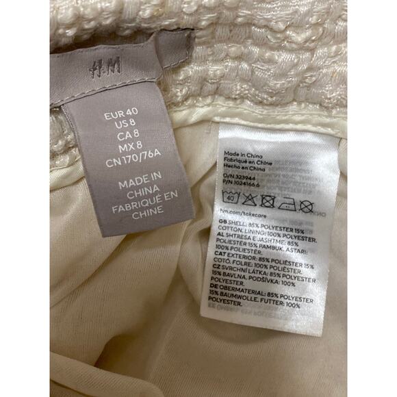 H&M Women's White Tweed High Waisted Zip Minimalist Straight Mini Skirt Size 8 - Picture 3 of 3